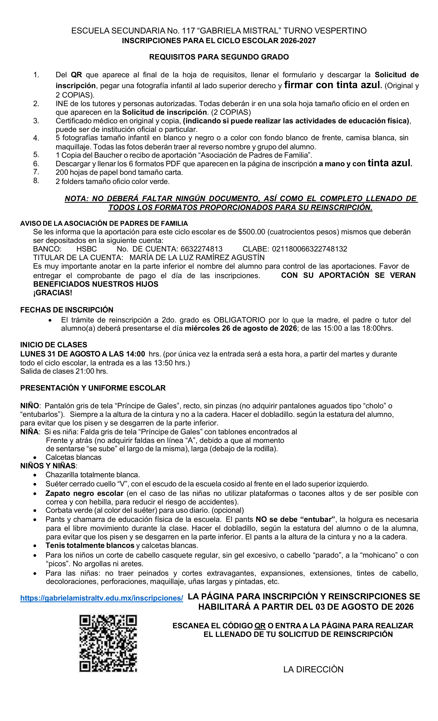 Requisitos para Reinscripción a 2do. grado