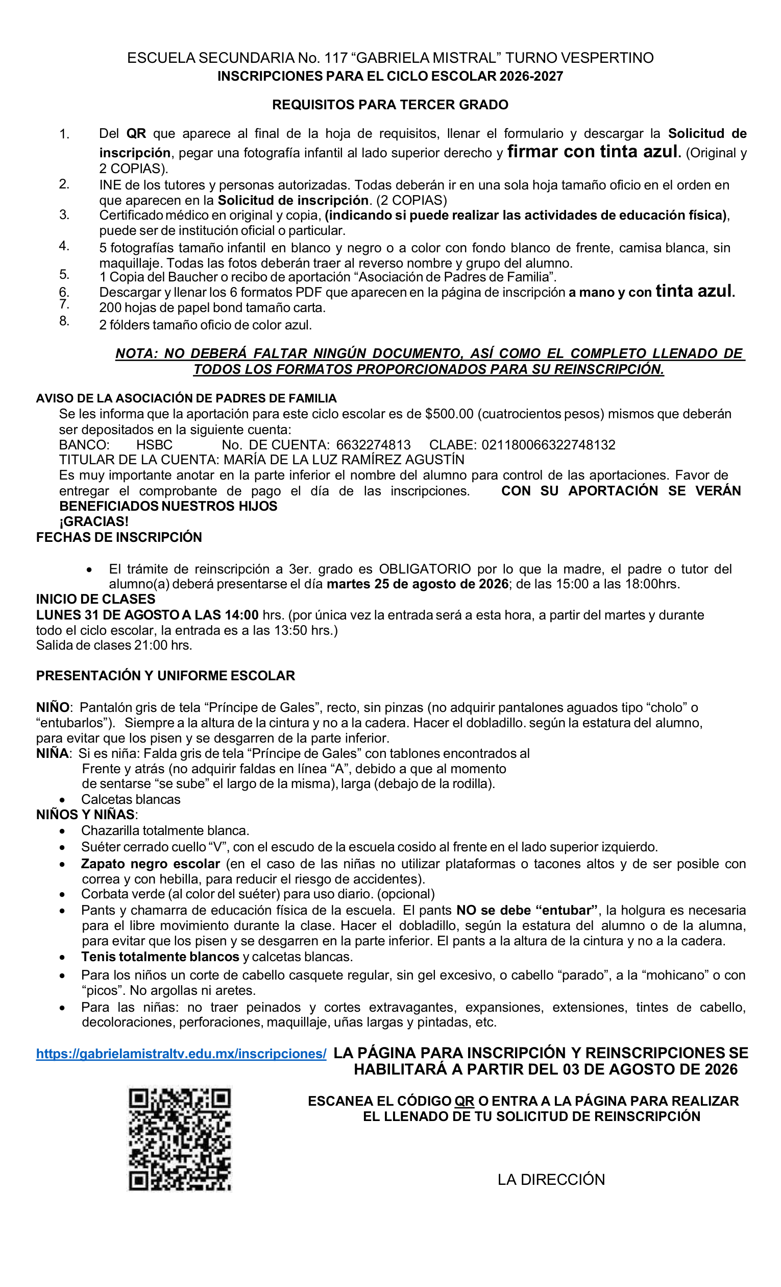 Requisitos para Reinscripción a 3er. grado